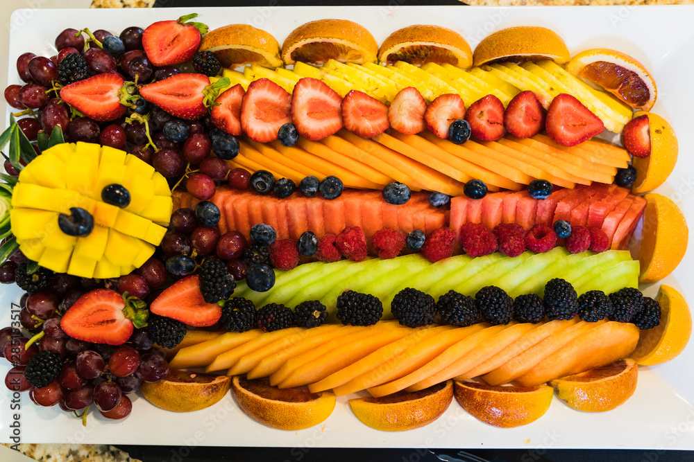 rainbow colorful fruit tray for party event 