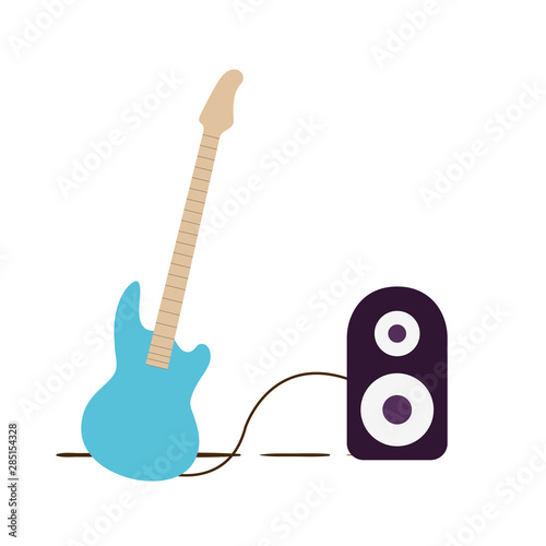 electric guitar with stereo speaker on white background