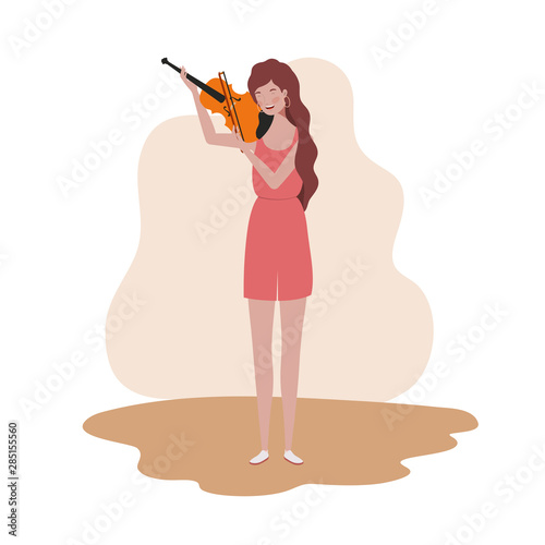 young woman with fiddle on white background