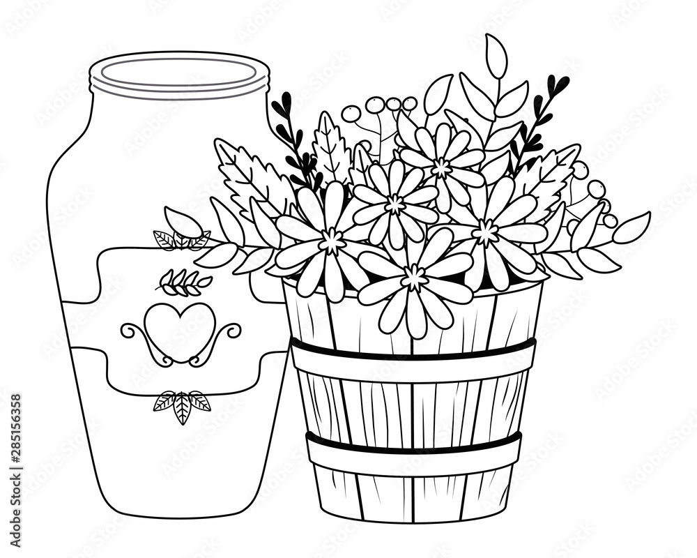 Fototapeta Flowers and leaves inside pot vector design