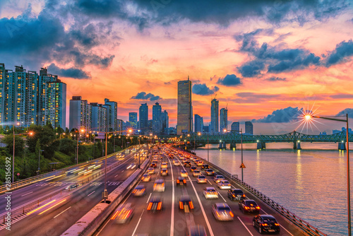 Sunset atmosphere in summer at Seoul city.South Korea.