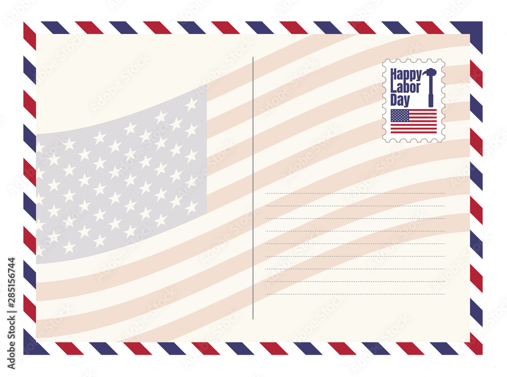 Happy Labor Day American There are symbols of the American flag, hammer, the symbol of laborers or labor, postcard concept, mailing, annual labor holidays in this