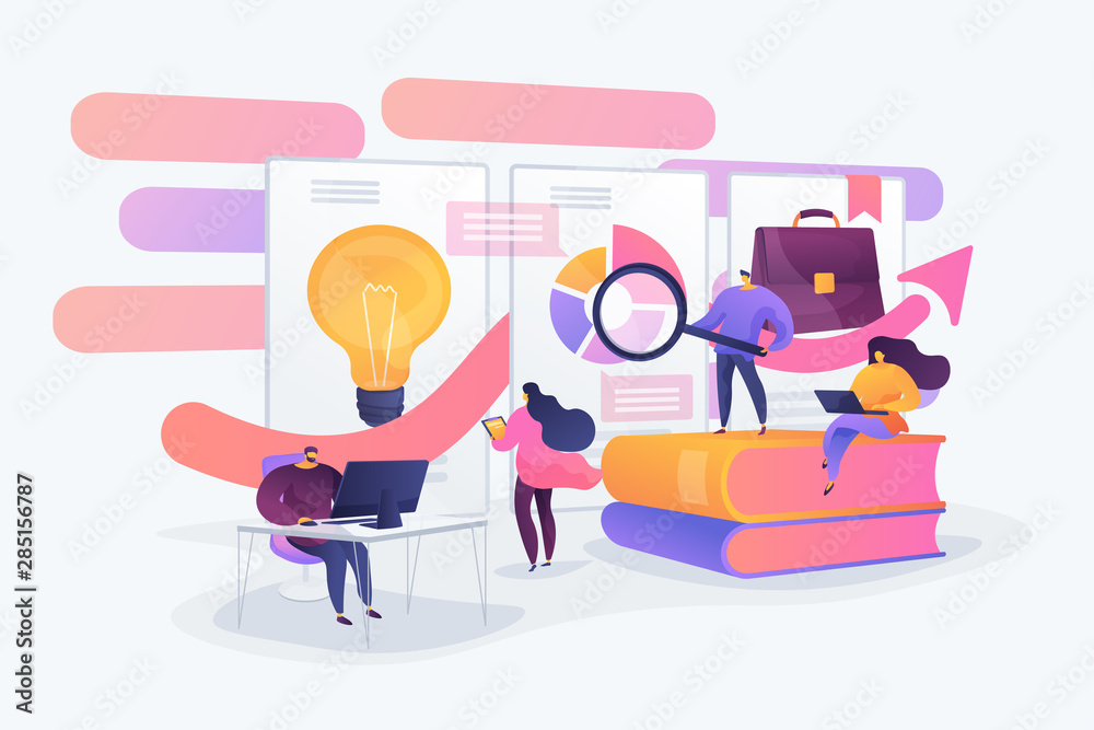Data analysis education, economic literacy internet courses. Business workflow, business process efficiency, working activity pattern concept. Vector isolated concept creative illustration - obrazy, fototapety, plakaty 