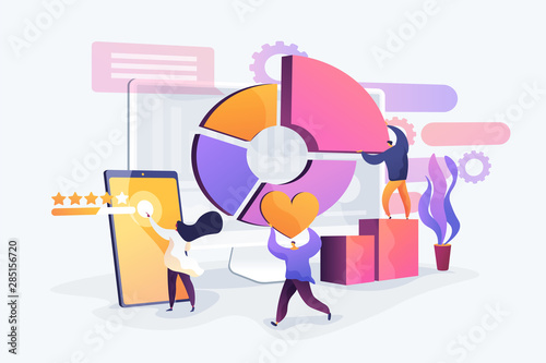 Reputation management, professional SEO analytics, social network statistics analysis. Attribution modeling, brand insight, measurement tools concept. Vector isolated concept creative illustration