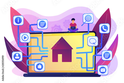 Development service, smart house, IOT technology, network programming. Sitemap creation, website content model, site navigation map concept. Bright vibrant violet vector isolated illustration