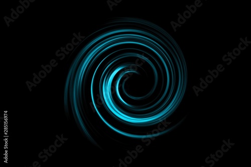 Abstract spiral tunnel with green circle spin on black background