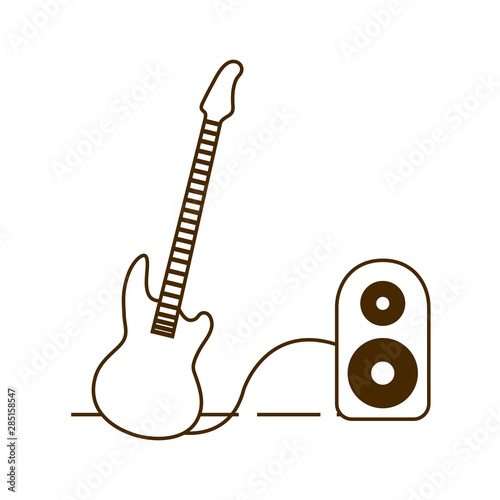 electric guitar with stereo speaker on white background