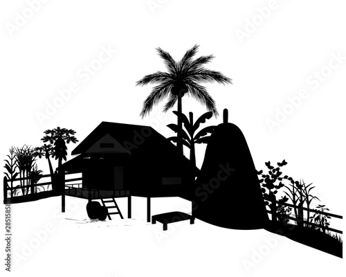 silhouette straw hut and vegetable vector design