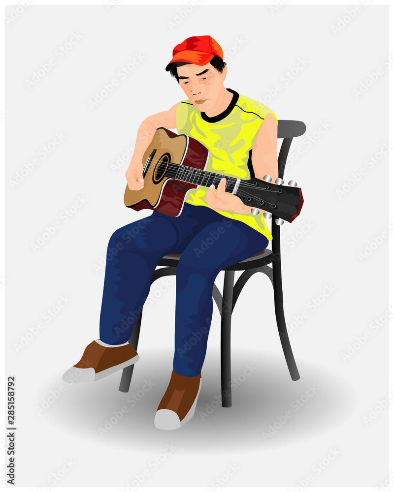 one man with yellow cloth play guitar vector design one man with yellow cloth play guitar vector design