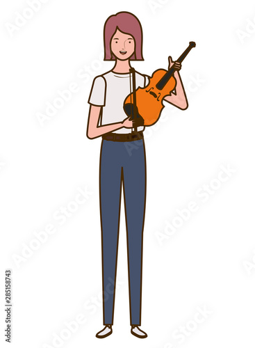 young woman with fiddle on white background
