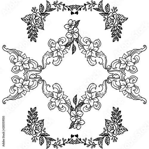 Wallpaper Mural Decor art floral frame, black silhouette on white backdrop. Vector Torontodigital.ca