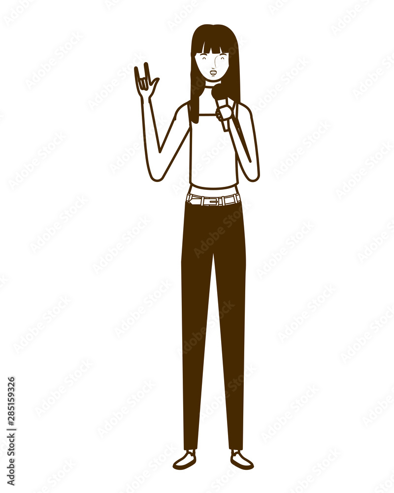 young woman with microphone on white background young woman with microphone on white background