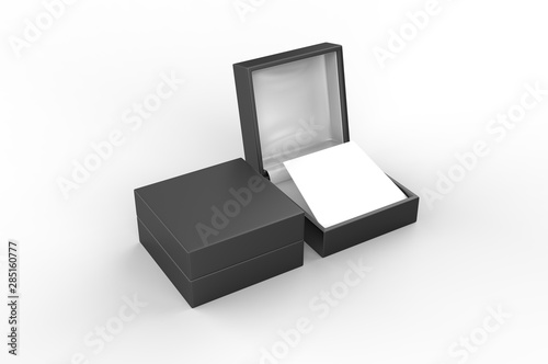 3d illustration, black, blank, book, box, cardboard, company, container, copy, corrugated, earring, earrings, empty, foxing, gift, hard, high, hinge, hinged, identity, inner, isolated, jewelry, leathe