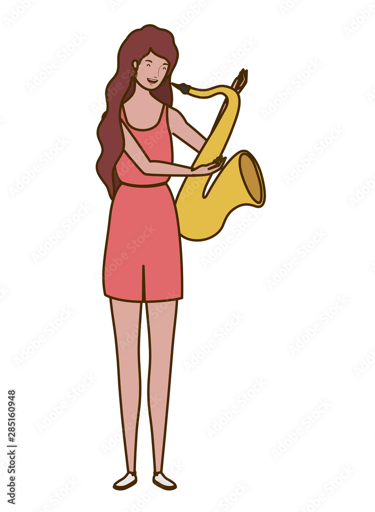 young woman with saxophone on white background young woman with saxophone on white background