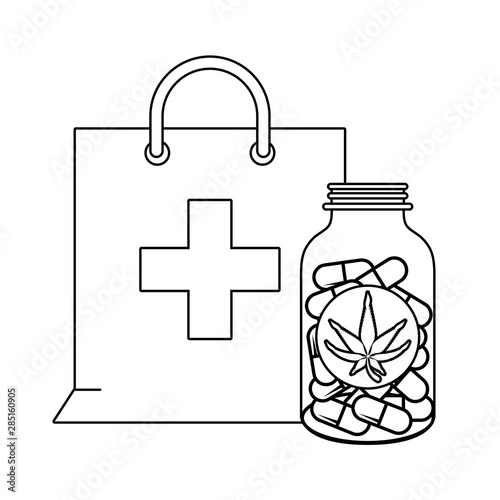 cannabis martihuana sativa hemp cartoon in black and white