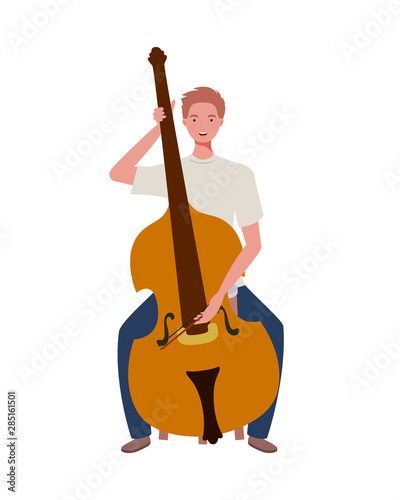 young man with fiddle on white background