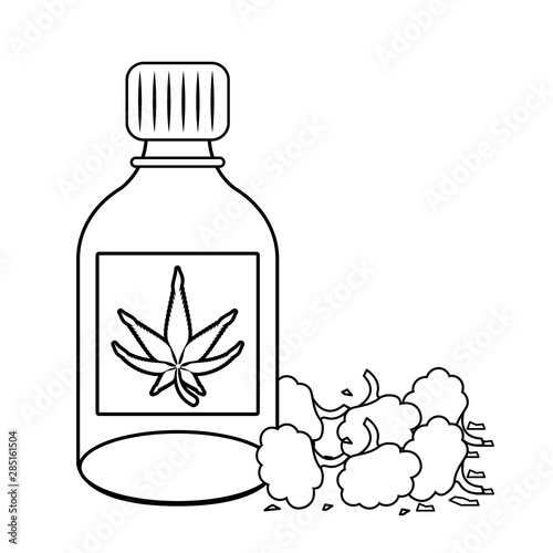 cannabis martihuana sativa hemp cartoon in black and white