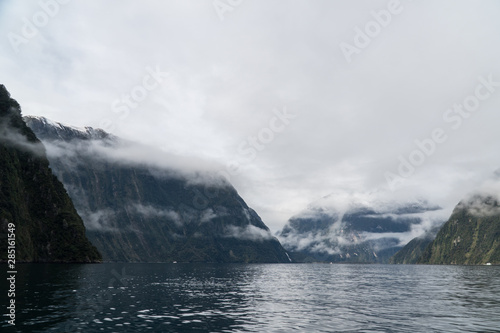 low clouds in Milford Sound, New Zealand