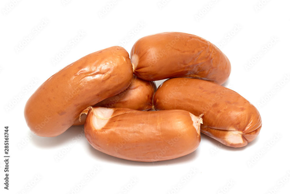 Smoked sausage isolated on white background. Food from meat. Smoked sausage isolated on white background. Food from meat.