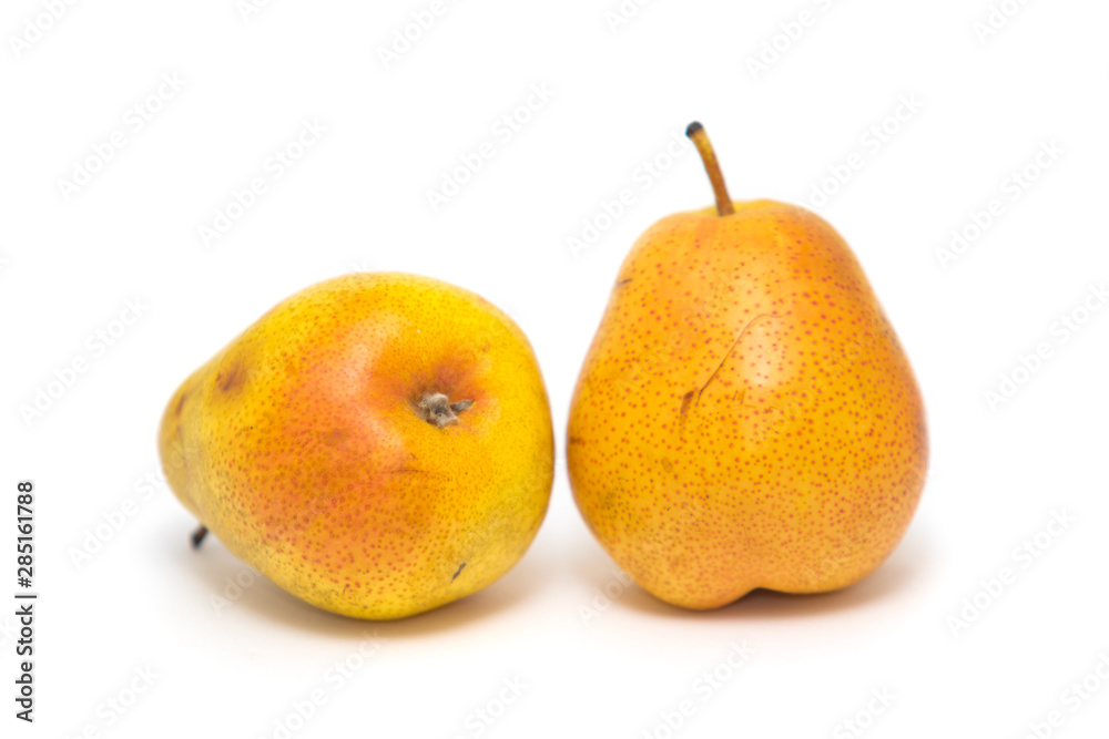 Ripe red yellow pear isolated on white background, dessert food. Ripe red yellow pear isolated on white background, dessert food.