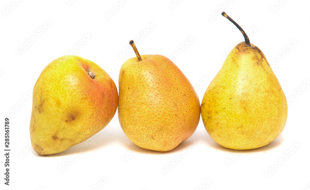 Ripe red yellow pear isolated on white background, dessert food. Ripe red yellow pear isolated on white background, dessert food.