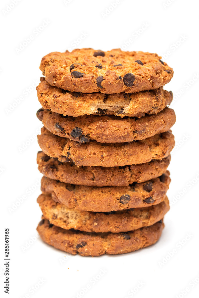 Oatmeal round cookies with chocolate. Isolated on a white background with a clipping path. Oatmeal round cookies with chocolate. Isolated on a white background with a clipping path.
