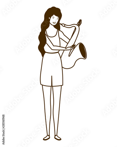 silhouette of woman with saxophone on white background