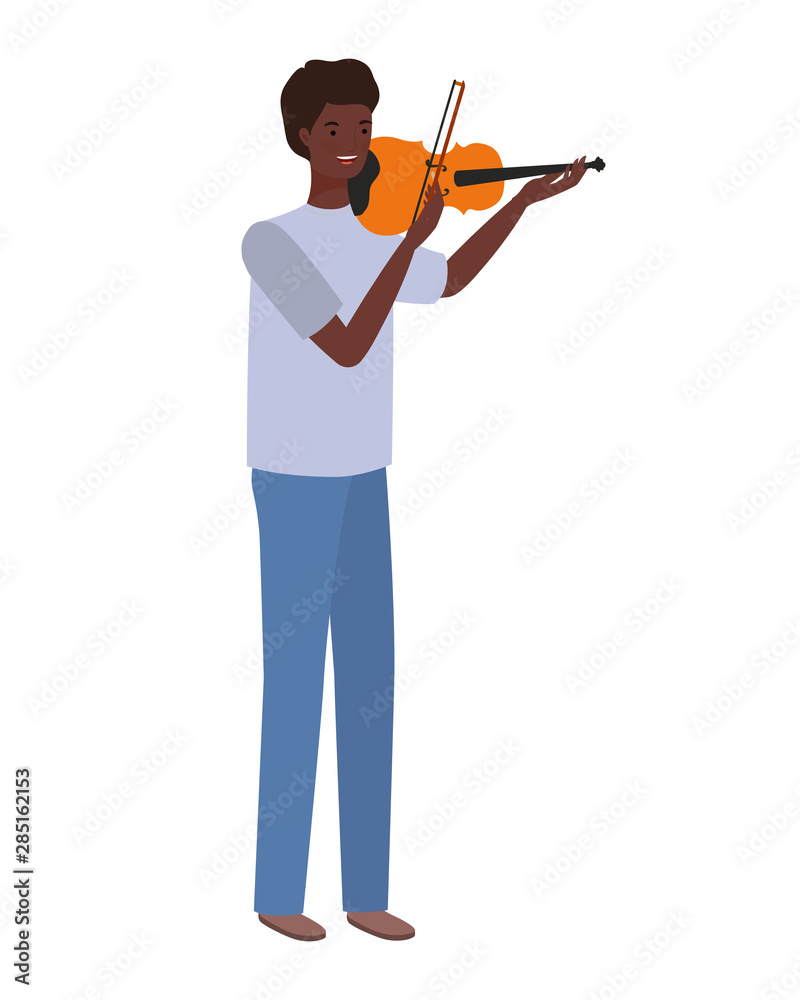 young man with fiddle on white background young man with fiddle on white background
