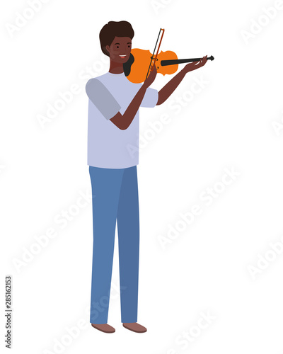 young man with fiddle on white background