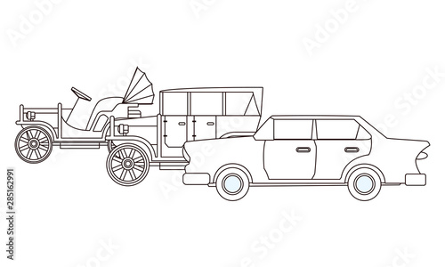Vintage and classic cars vehicles in black and white