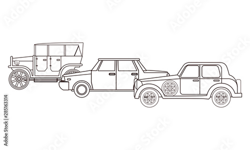 Vintage and classic cars vehicles in black and white