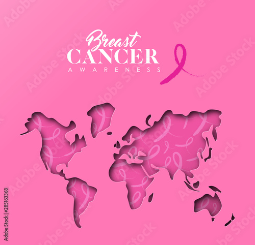Breast Cancer awareness pink papercut world map