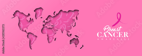 Breast Cancer awareness pink papercut world map