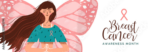Breast cancer awareness pink butterfly woman