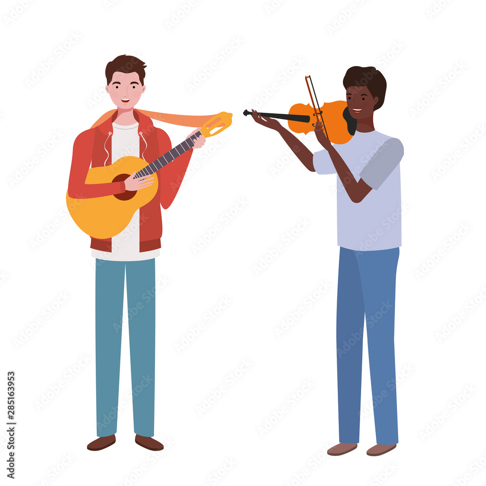 men with musicals instruments on white background men with musicals instruments on white background