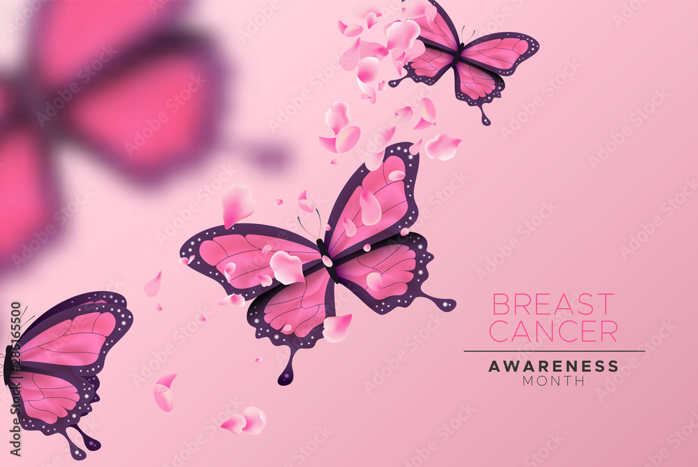 Breast Cancer awareness card pink butterfly flower