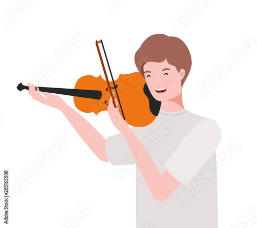 young man with fiddle on white background photo