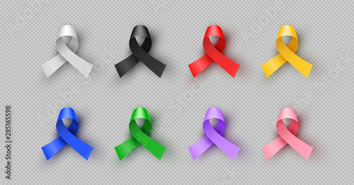 Colorful 3d cancer awareness ribbon isolated set