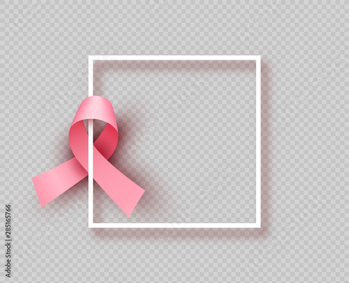 Pink breast cancer ribbon isolated white frame photo