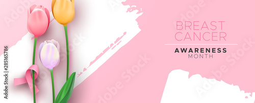 Breast cancer awareness pink ribbon tulip flower