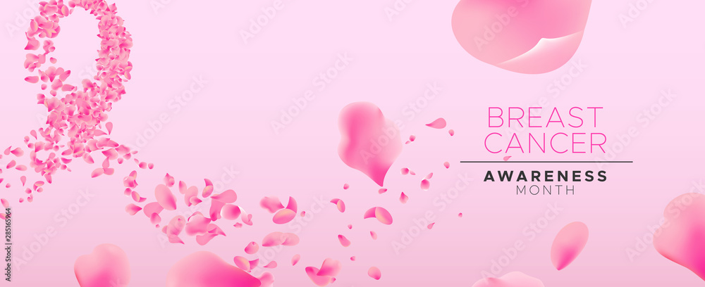 Breast cancer awareness pink flower petal ribbon