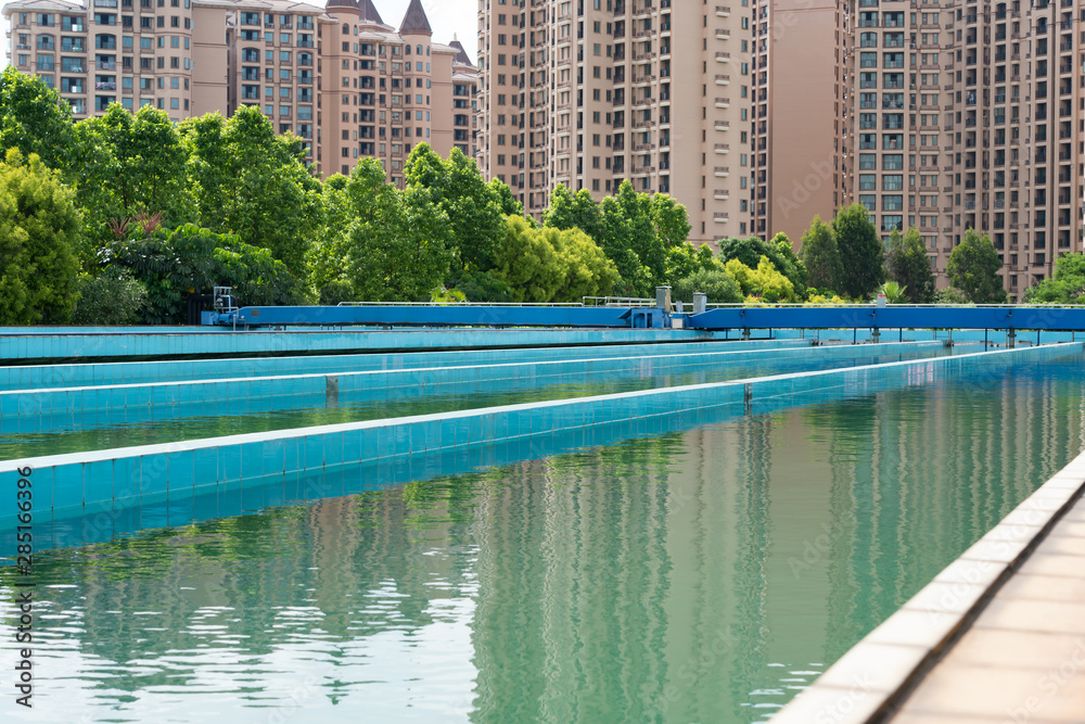 water treatment plant in outdoor near residential buildings