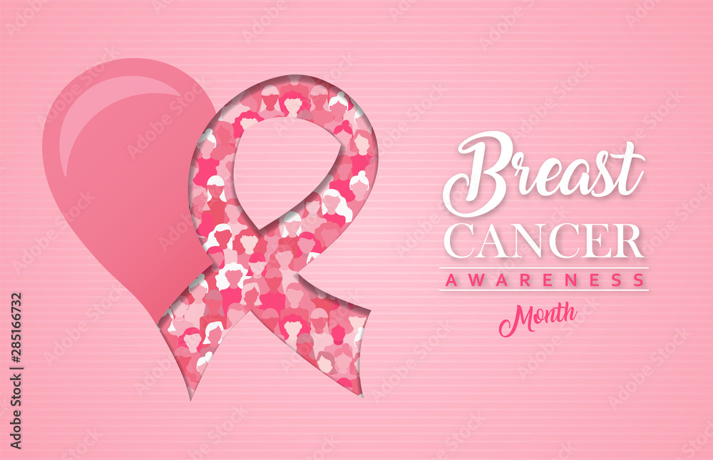 Breast cancer awareness papercut pink ribbon love