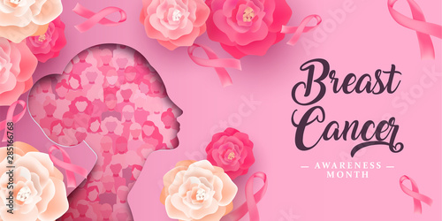 Breast cancer awareness card papercut flower woman