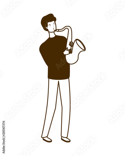 silhouette of man with saxophone on white background