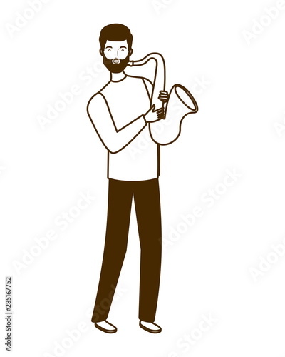 silhouette of man with saxophone on white background
