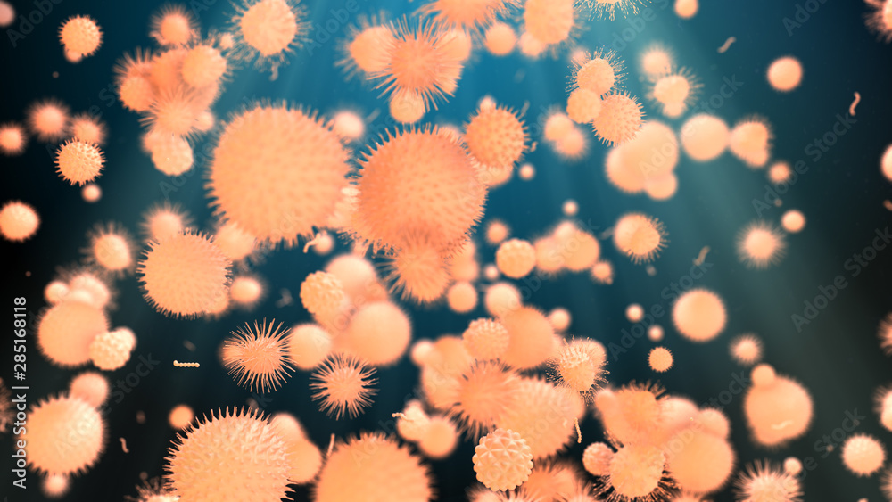 Virus viral cell related to chicken pox, shingles and herpes - 3D ...