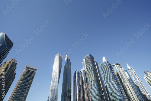 Modern skyscrapers in Dubai Marina Bay.
