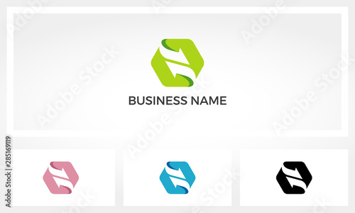 Arrows Facing Each Other Inside Hexagon Logo