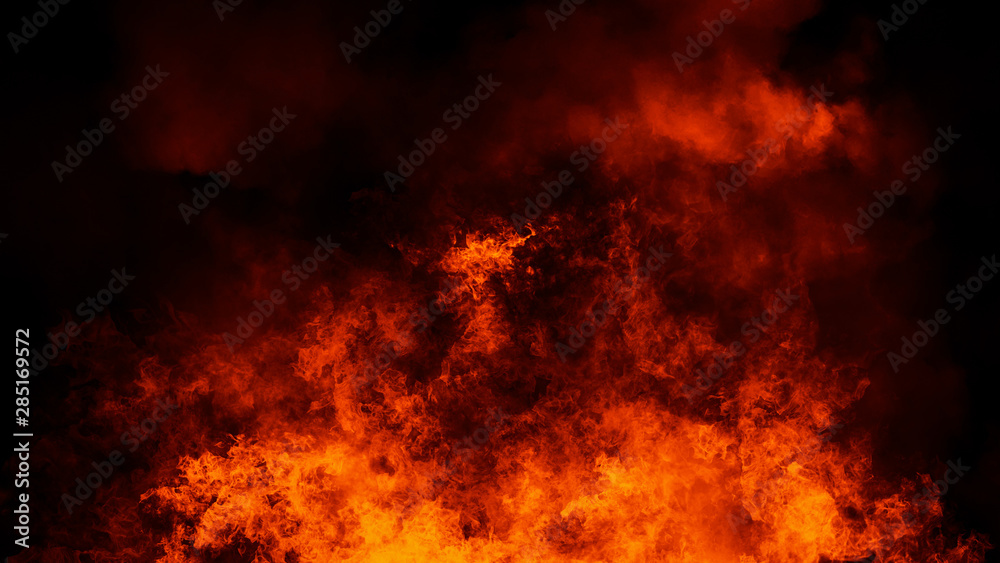 Fire flames texture on isolated black background. Perfect texture overlays for copy space. Design element.
